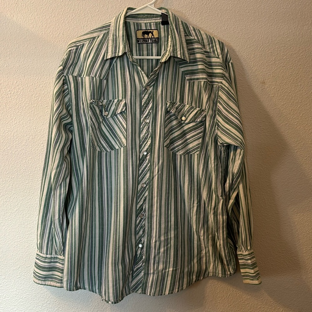 Men's Green Striped Casual Button Down Shirt